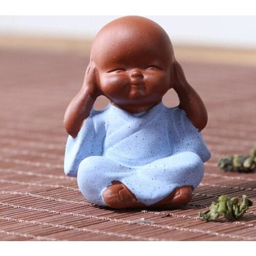 Ceramic Ornaments Monk Small Buddha Statue Purple Clay Ceramic Crafts Decorative CLH@8