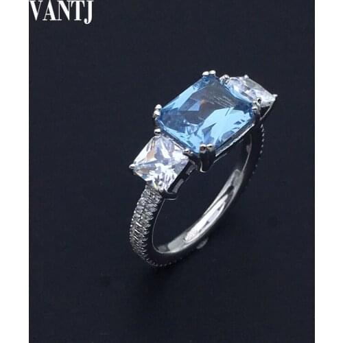 VANTJ Real10K Gold Ring Sterling Blue Topaz Moissanite Fine Jewelry For Women Engagement Wedding Party Gift