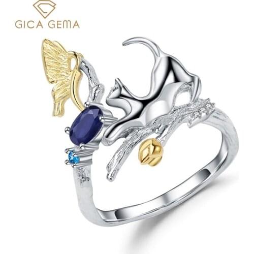 GICA GEMA 925 Silver Rings For Women Oval Natural Blue Sapphire Gemstone Fine Jewelry Girlfriend Gift Unusual Rings