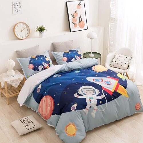 Cartoon Astronaut Space Pattern 3D Bedding Set Duvet Cover for Kids Gifts Comforter Bedclothes Queen King Double Size Bed Linen