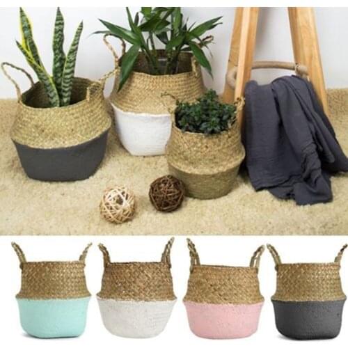 Seagrass Belly Storage Basket Straw Basket Write Wicker Basket Storage Bag White Garden Flower Pot Planter Handmade