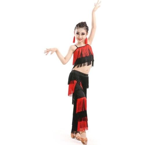 Latin Dance Dresses for Sale Ballroom Plus Size Fringe Tassel Dress Pants Sequin Fringe Salsa Samba Costume Kids Children Girls