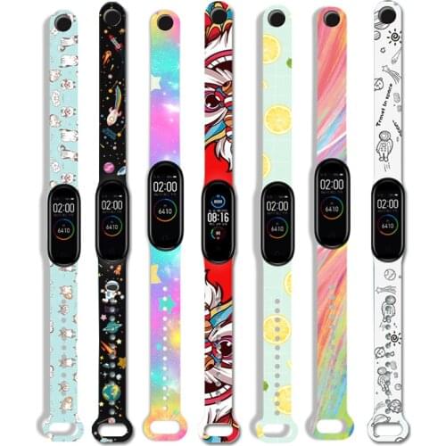 Creative graffiti style Silicone Strap for Xiaomi Mi band 4 3 Soft TPU Replacement Watch Band For Miband 5 6 Bracelet Wriststrap