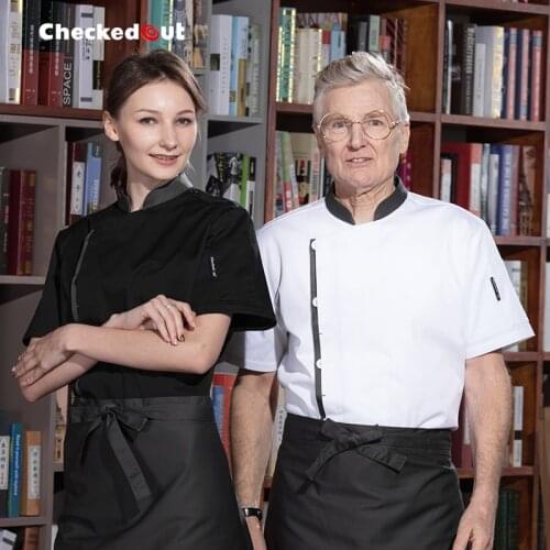 Summer hotel restaurant kitchen chef wear double breasted women chef coat breathabale cook clothes