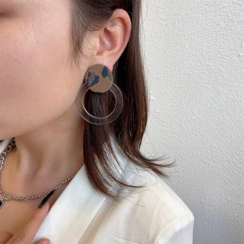 Lifefontier Hollow Transparent Round Acrylic Drop Earrings for Women Leopard Polymer Clay Dangle Earrings Vintage Jewelry 2021