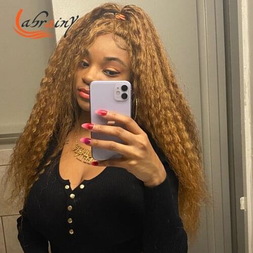 Honey Blonde Kinky Curly 13x6 HD Lace Frontal Human Hair Wigs Ginger Lace Front Deep Wave Wig Nature Hairline For Black Woman