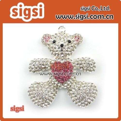 Lovely little bear style customized rhinestone pendant for girl