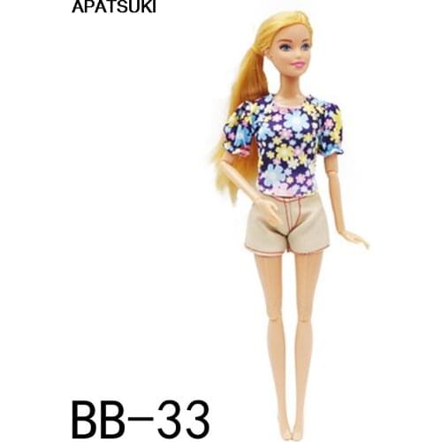Countryside Floral Fashion Doll Clothes For Barbie Doll Outfits Top Shirt & Khaki Shorts 1/6 Dolls Accessories Toys For Children