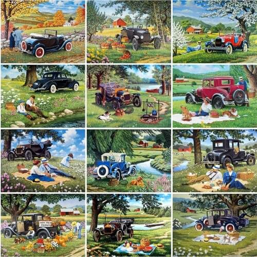 MomoArt Diamond Painting Car Rhinestone Art 5D DIY Diamond Embroidery Farm Landscape Cross Stitch Spring Home Decor Gift
