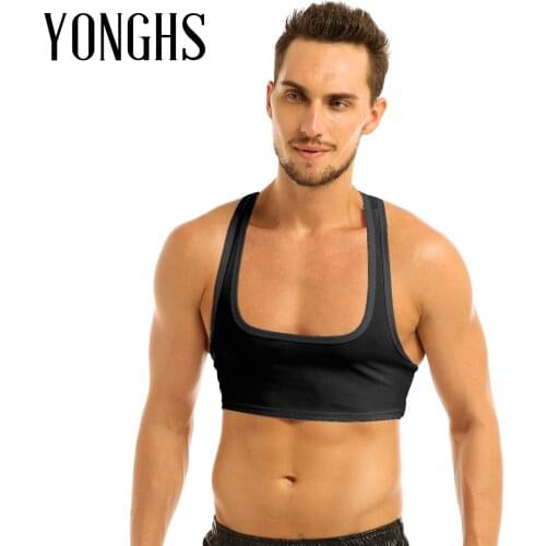 Mens Male Vest Sleeveless Y Back Muscle Half Tank Top Vest Tee T-shirts Clubwear Stage Costume Crop Tops