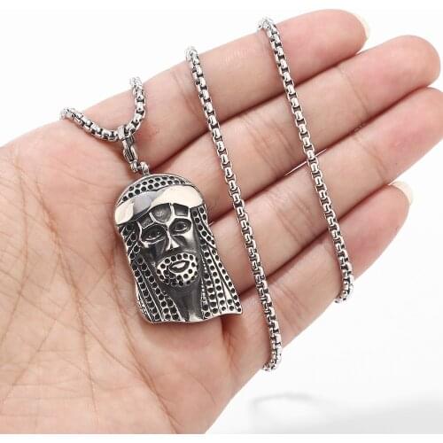 Hip Hop Stainless Steel Peaceful Jesus Head Pendants Necklaces for Men Jewelry