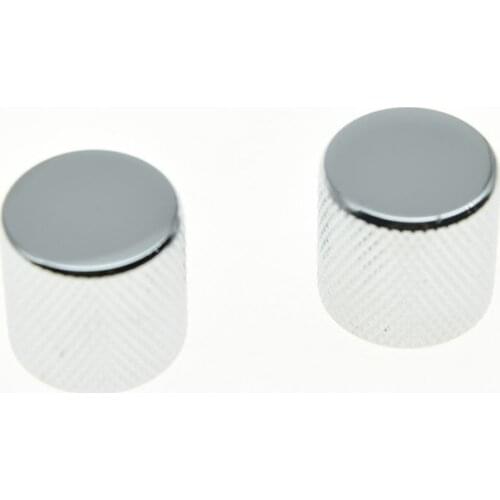 Set of 2 Chrome 18mm Diameter Flat Top Metal Tele Guitar Barrel Knobs Bass Knob
