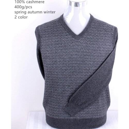 Naizaiga 100% cashmere Winter mens V-neck business hedging thickened middle-aged elderly grey winter sweater , YDSM13