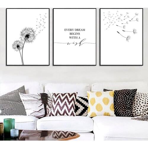 Dandelion Wall Art Canvas Painting Prints Black And White Poster Nordic Style Minimalist Living Room Bedroom Nursery Decor CH137