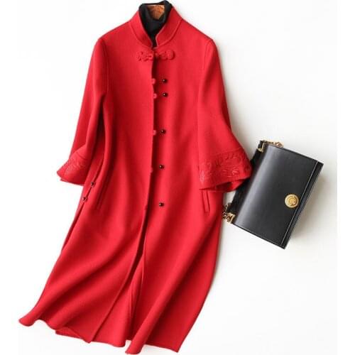 2020 New Winter 100% Women Chinese Style Embroidery Wool Coat Female Long Autumn Jackets casacos 37107 WYQ1154