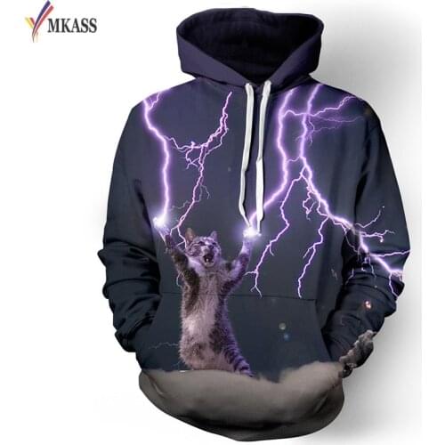 MKASS New Fashion Men/Women Lovers Hoodies Long Sleeve Fleece Sweatshirt 3d Print Cat Lightning Casual Spring Autumn Hoodies