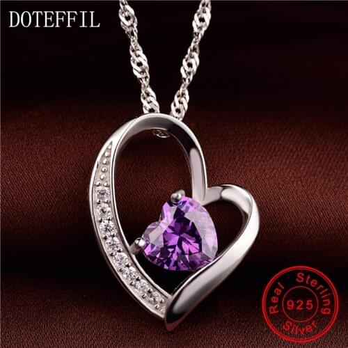 925 Sterling Silver Pendant Heart Necklace Inlaid AAA Zircon Women Romantic Love Sweet Silver Chain Necklace Jewelry