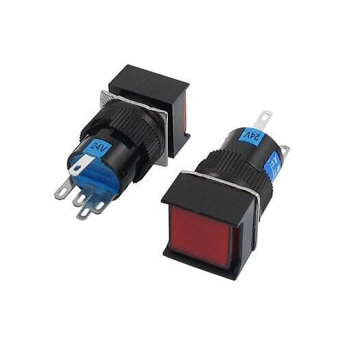 Panel Mount Red Sign Square Self-locking Push Button Switch 24V DC Lamp