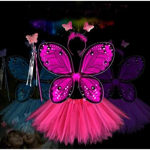 Performance princess Dress Halloween Cosplay Fairy Angel Wings set Insect Theme 6 Colors Children Girl Butterfly Wings Costume