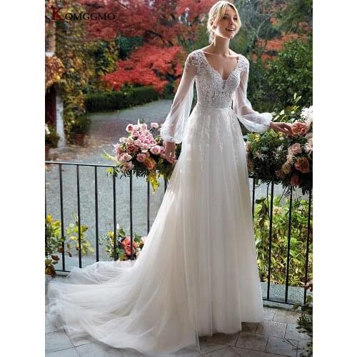 Elegant Sweetheart Neck Embroidery Appliques Tulle A-Line Wedding Dress Custom Made Chapel Train Full Sleeve Bridal Gown