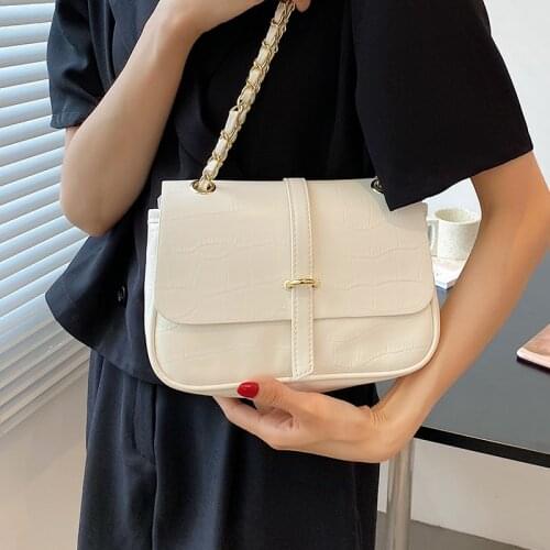 Simple Small Chain Shoulder Bags for Women Stone Pattern Messenger Bag Vintage Flap Ladies Crossbody Bag Square Leather Handbags