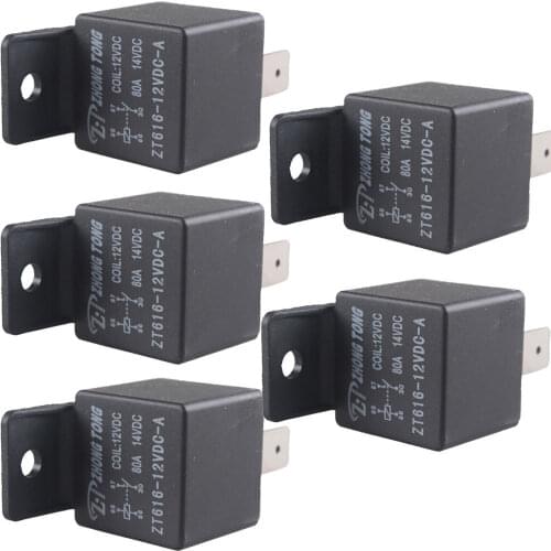 EE support 5Pcs Black Car Truck Auto Heavy 12V 80A 80 AMP SPST Relay Relays 4 Pin 4P