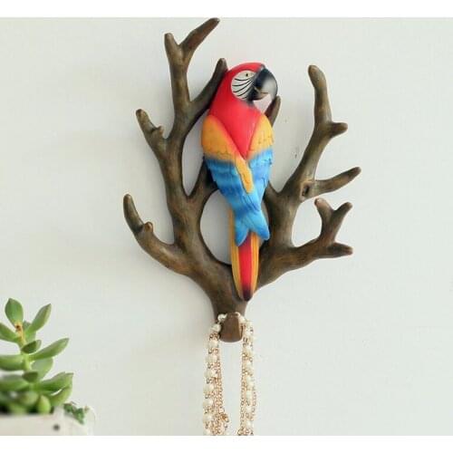 Roogo Home Decoration wedding gift for friend garden twee parrot series Wall Hanger hooks for bags Rack Holder Resin