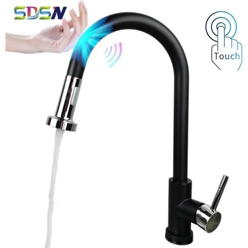 Touch Kitchen Sink Faucet SDSN Black Chrome Pull Out Kitchen Mixer Faucets Handless Sensor Touch Pull Down Kitchen Sink Faucet