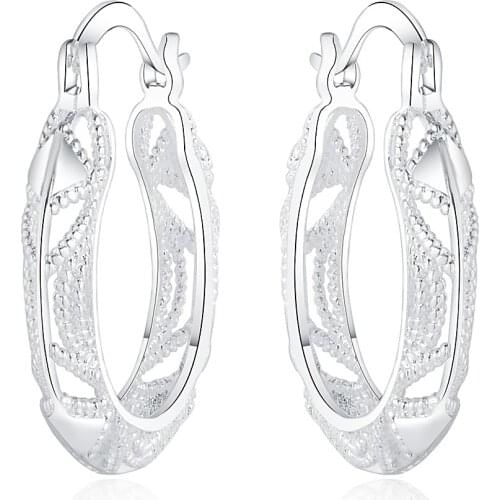 New 30mm 925 Sterling Silver Retro Hollow Flower Hoop Earring For Woman Fashion Wedding Party Jewelry Gifts Wholesale