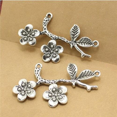 Sweet Bell 15 PCS 33*53mm Antique tone Alloy Flower Charm Connectors For Jewelry Finding hole size 1.5mm 3D478