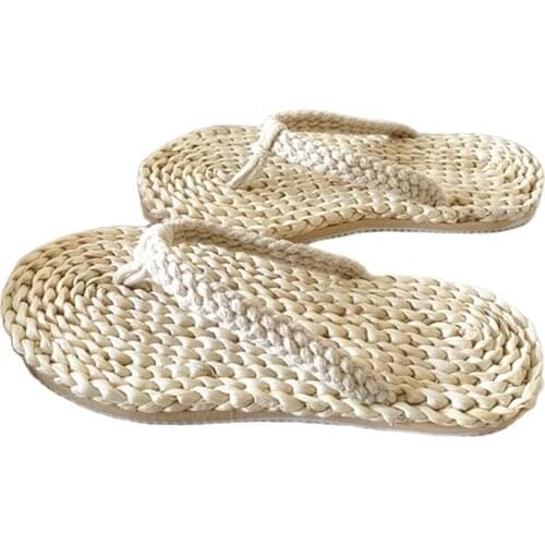 JARYCORN fashion womens mens straw slippers handmade Chinese sandals XL 34-44 unisex summer home shoes new couple shoes lstycx