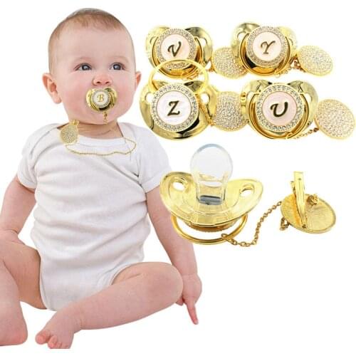 Baby Pacifier Rhinestone Pacifier Clips Chain 26 Letters Silicone Infant Nipple Baby Shower Gifts BPA Free Baby Soother
