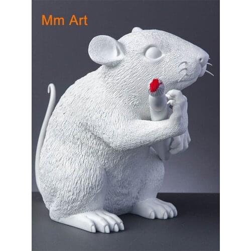 Banksy Modern Art Love Rat Street Art Black and White Rat Statue with Color Box Creative Resin Art&Craft Home Decor Best GIft