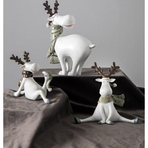 Statue Figurine Lovers Deer Sculpture Reindeer Decor Animal for Home Gifts Souvenirs Giftbox Polyresin