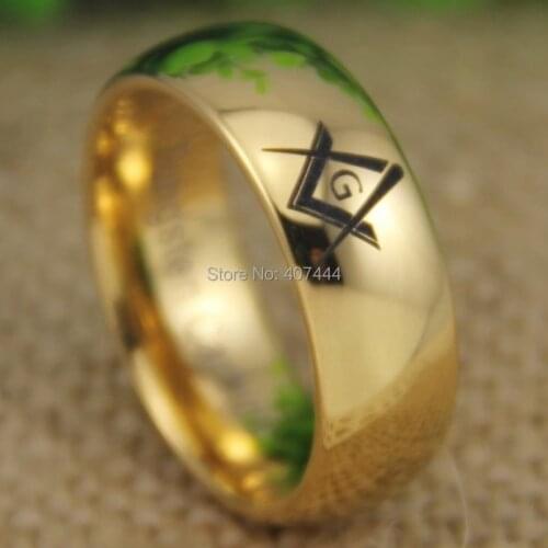 YGK Tungsten Ring YGK JEWELRY Hot Sales 8MM Freemason Masonic Master Gold Color Dome New Mens Tungsten Wedding Ring