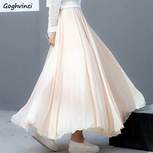 Skirts Women Chiffon Elegant Vintage Streetwear Wave Cut Elastic Waist Ins Korean Style Sweet Students Colorful Ankle-length New
