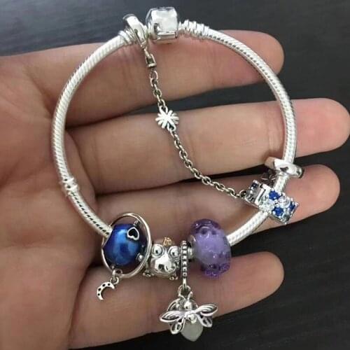 Hot New 925 Sterling Silver Firefly Pendant With Cats Eye And Classic Bracelet For Womens Party Gift Diy Jewelry