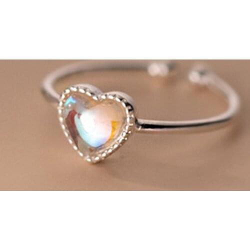 Heart Shape Opal Stone Rings for Women 925 Silver Engagement Wedding Band Open Ring Promise Party Gift