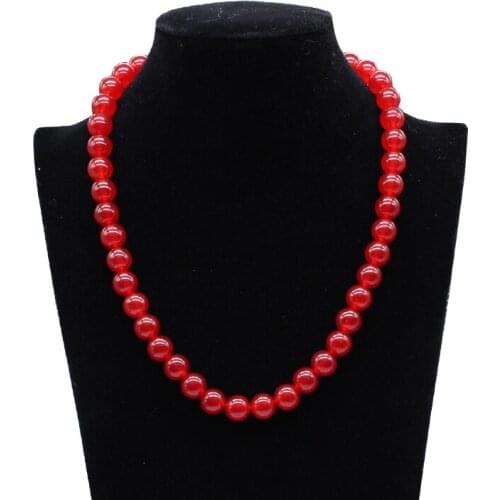 Fashion statement women Bright red stone Chalcedony 8/10mm beads necklace wholesale chain choker clavicle jewelry 18inch