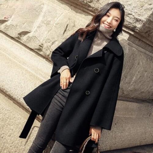 2021 new autumn and winter womens woolen coat, fashionable and loose temperament, double-breasted button mid-length woolen coat