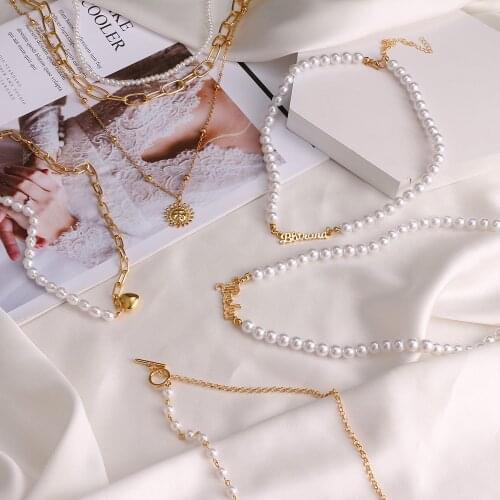 VKME Fashion Chain Pearl Necklace For Women Female Creative Popular Temperament Bead Necklaces Beads Heart Pendant Necklace