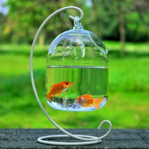 1Set Hanging Glass Aquarium Fish Bowl Fish Tank Flower Plant Vase with 23cm Height Rack Holder Home Decoration Hanging Fishbowlm