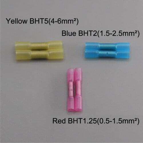 100pcs High Quality BHT1.25 BHT2 BHT5 Insulated Heat Shrink Butt Wire Electrical Crimp Terminal Connector(Plier Not Includes)