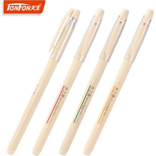 12 pcs /lot Wood Style Fine Gel Ink Pen 0.38mm Black&Blue Ink Signature Pen for School & Office Escolar Material G3263