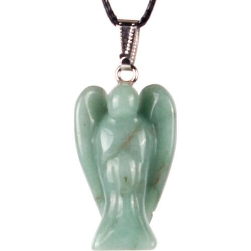 24pcs/lot Natural Chakra Healing Stones Green Aventurine Carved Pocket Crystal Guardian Angel Figurines Ornament Pendants Free