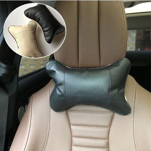 2pcs Car Neck Pillow Perforating Design PU Leather Hole-digging Car Headrest pillow Auto Safety Accessories
