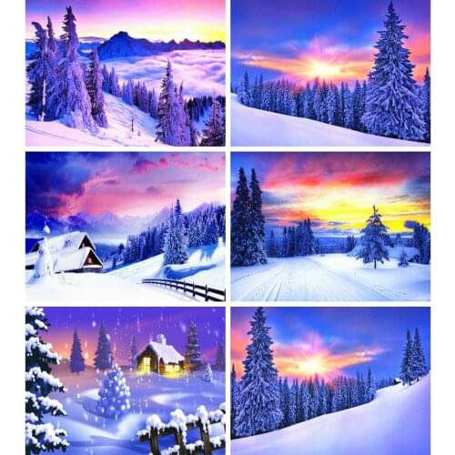 AZQSD Diamond Embroidery Winter Diamond Painting Full Square Scenic Needlework Home Decor Gift Cross Stitch Rhinestones