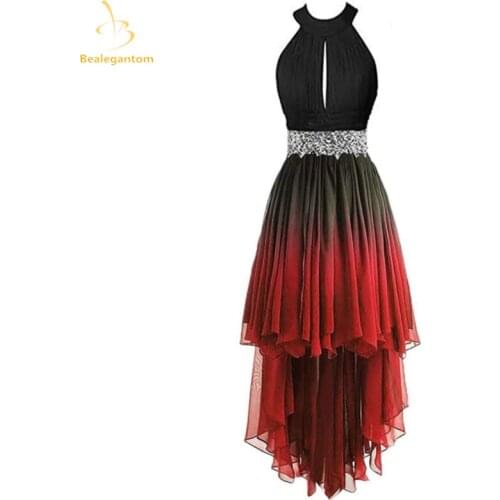 Bealegantom Chiffon Hi-Lo Gradient Evening Dresses 2021 For Women With Sequin Beaded Ombre Formal Prom Party Gown QA1583