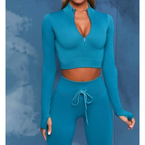 Zipper Seamless Yoga Set Women Feamle Two Piece Crop Top Shirt Drawstring Shorts Sportsuit Workout Outfit Sport Gym Wear Clothes