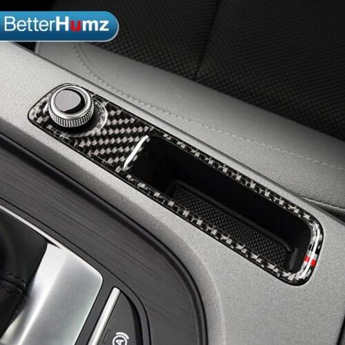 BETTERHUMZ Carbon Fiber Frame Strip Sticker For Audi A4 2017-2020 Car Audio Adjustment Knob Box Cover Panel Inner Accessories